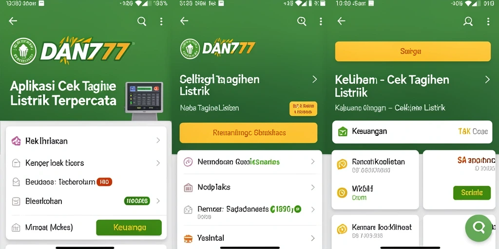 Tampilan antarmuka aplikasi Cek Tagihan Listrik DAN777 yang sederhana.