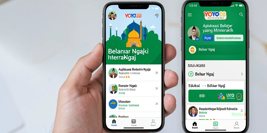Tampilan antarmuka aplikasi Belajar Ngaji YOYO88 yang menarik dan interaktif.